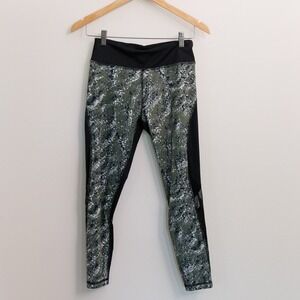 ALALA Women Green Splatter Print Mesh Panel Activewear Leggings Small Black Yoga